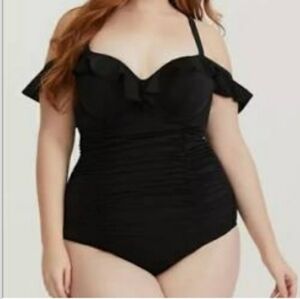 Black Off- Shoulder Swimsuit.